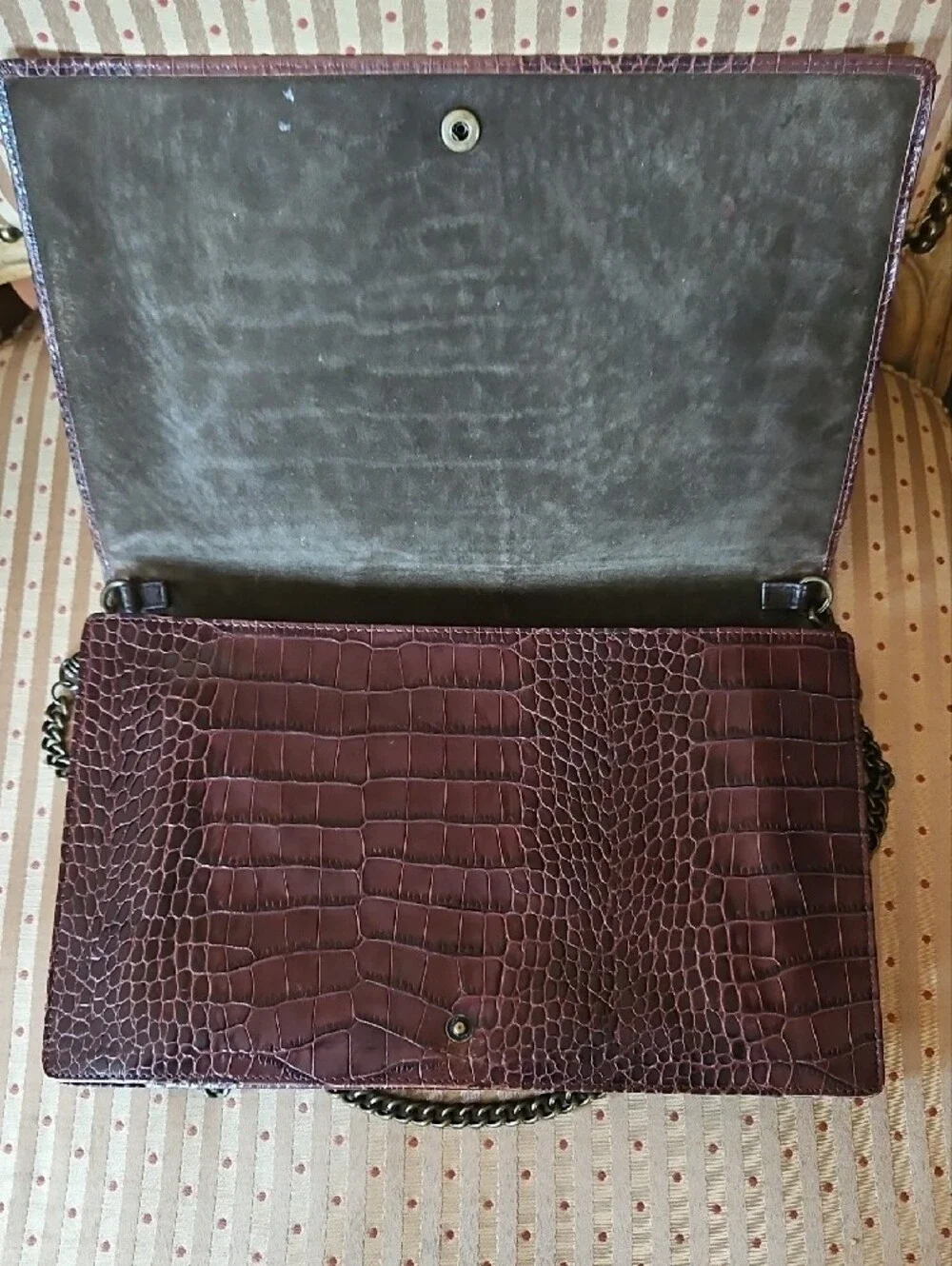 Marc Jacobs Croc-Embossed Brown Leather Chain Crossbody/ Clutch Bag